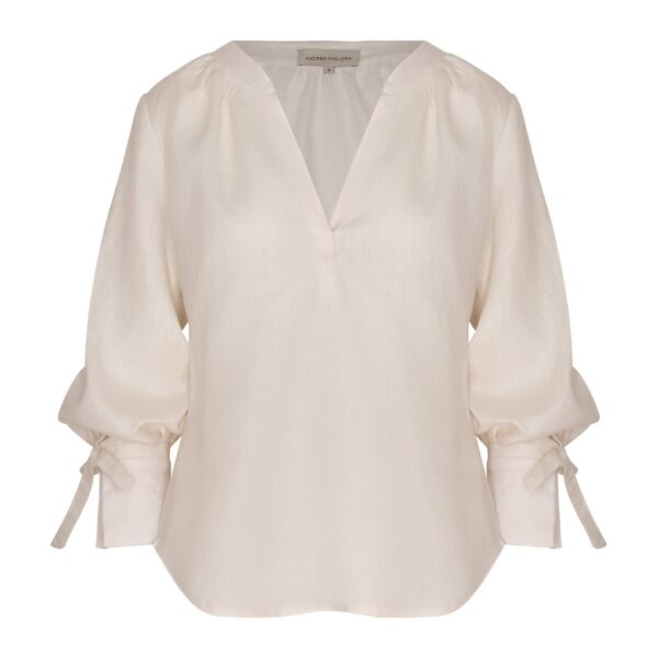 Andres Otalora luxury designer Top with bold silhouette in linen