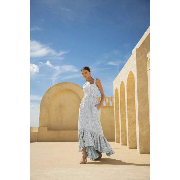 Andres Otalora luxury designer Dress with bold silhouette in linen