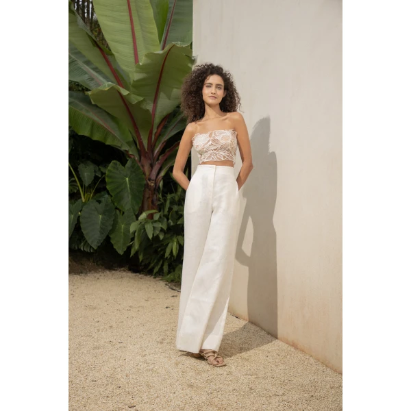 Andres Otalora luxury designer Top with bold silhouette in linen