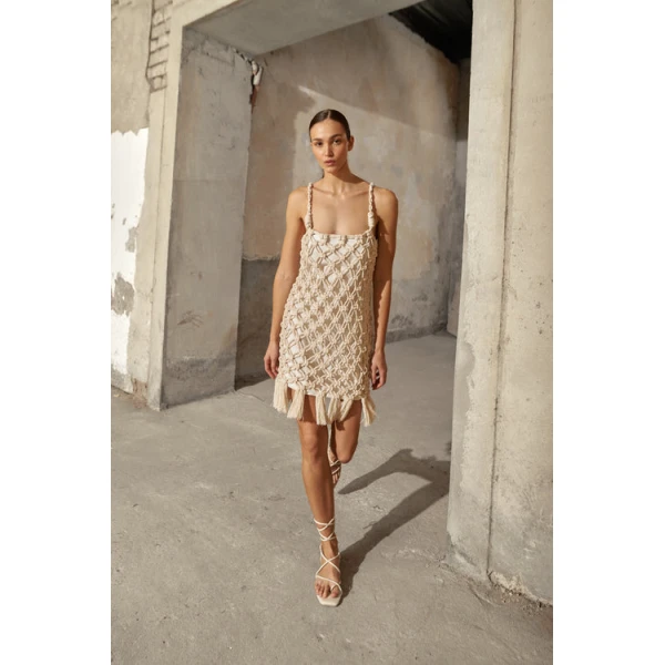 Andres Otalora luxury designer Dress with bold silhouette in linen