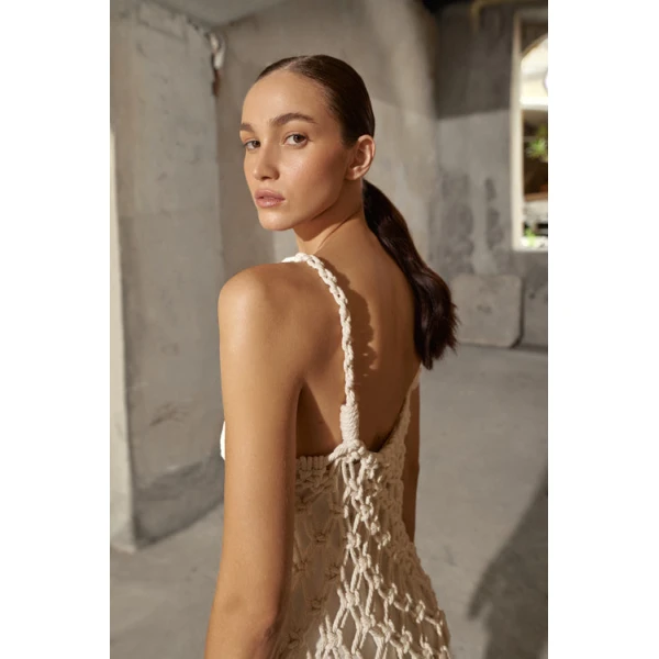Andres Otalora luxury designer Dress with bold silhouette in linen