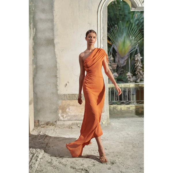 Andres Otalora luxury designer Dress with bold silhouette in linen
