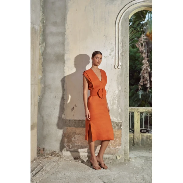 Andres Otalora luxury designer Dress with bold silhouette in linen