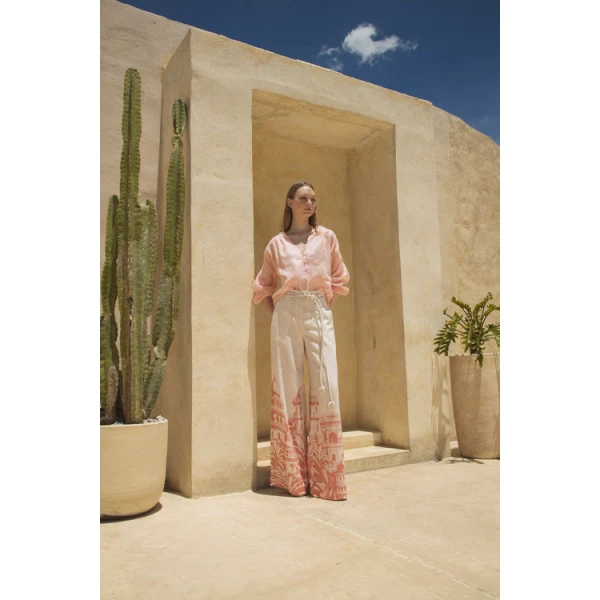 Andres Otalora luxury designer Top with bold silhouette in linen