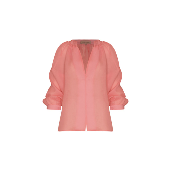 Andres Otalora luxury designer Top with bold silhouette in linen
