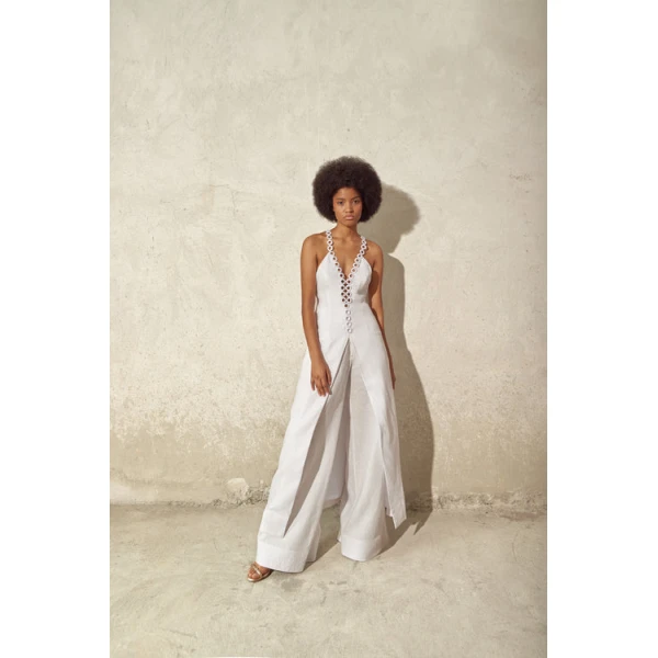 Andres Otalora luxury designer Top with bold silhouette in linen