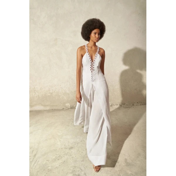 Andres Otalora luxury designer Top with bold silhouette in linen