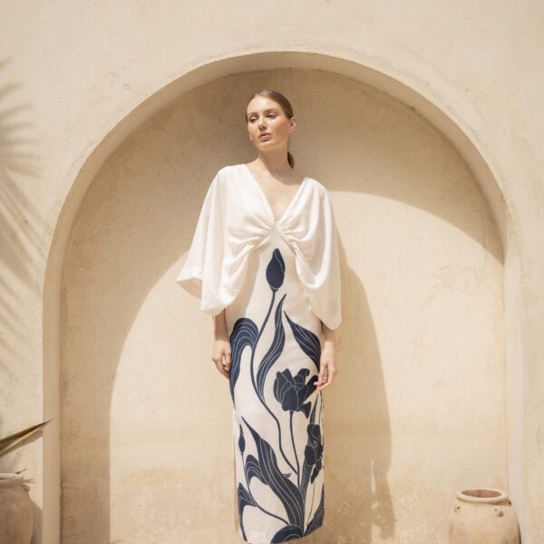 Andres Otalora luxury designer Dress with bold silhouette in linen