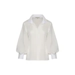 Andres Otalora luxury designer Top with bold silhouette in linen
