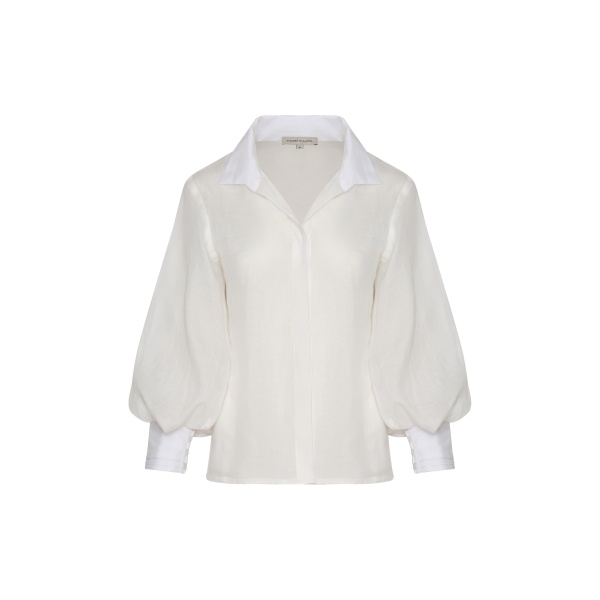 Andres Otalora luxury designer Top with bold silhouette in linen