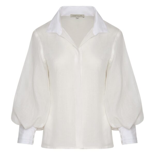 Andres Otalora luxury designer Top with bold silhouette in linen