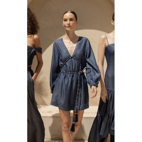 Andres Otalora luxury designer Dress with bold silhouette in linen