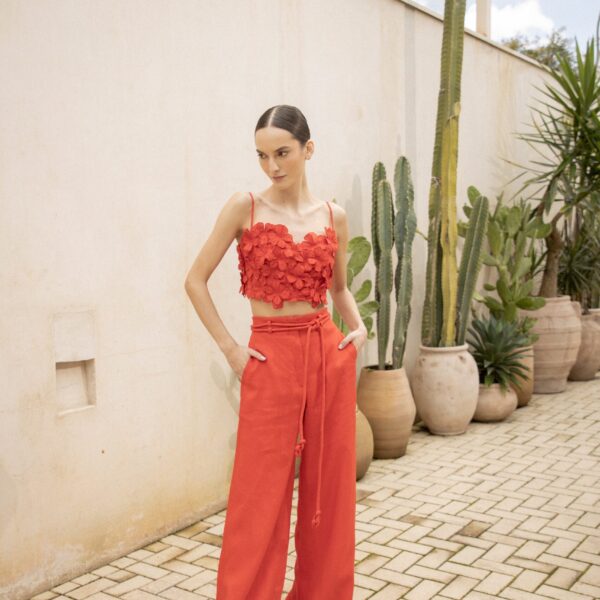 Andres Otalora luxury designer Top with bold silhouette in linen