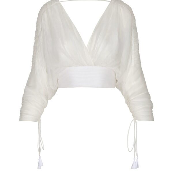 Andres Otalora luxury designer Top with bold silhouette in linen