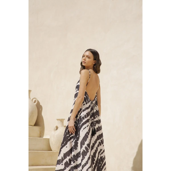 Andres Otalora luxury designer Dress with bold silhouette in linen