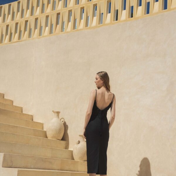 Andres Otalora luxury designer Dress with bold silhouette in linen