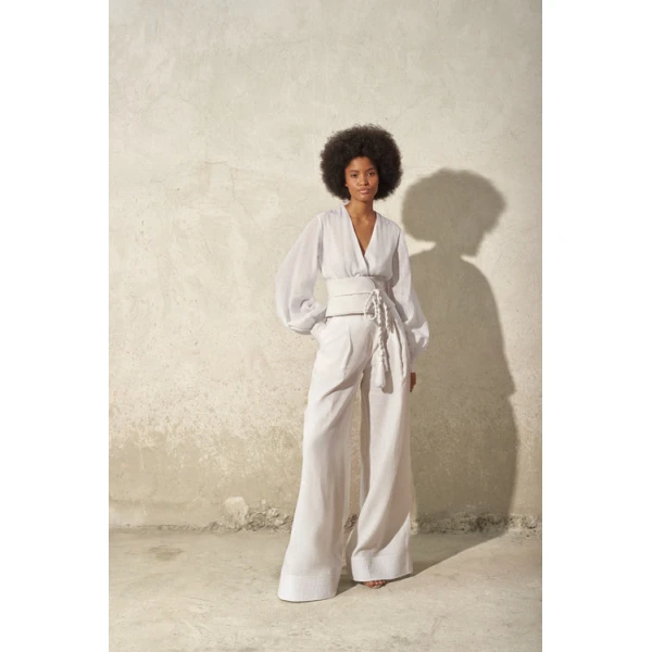 Andres Otalora luxury designer Top with bold silhouette in linen