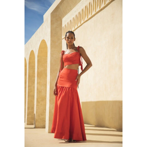 Andres Otalora luxury designer Top with bold silhouette in linen