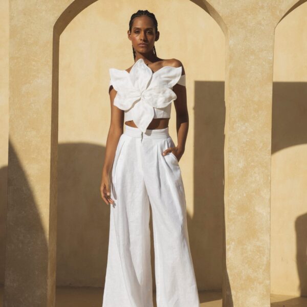 Andres Otalora luxury designer Top with bold silhouette in linen