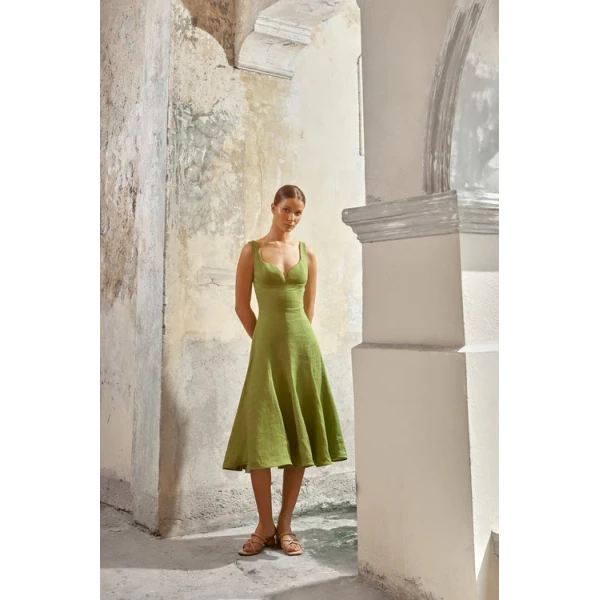 Andres Otalora luxury designer Dress with bold silhouette in linen