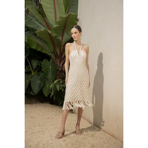 Andres Otalora luxury designer Dress with bold silhouette in linen