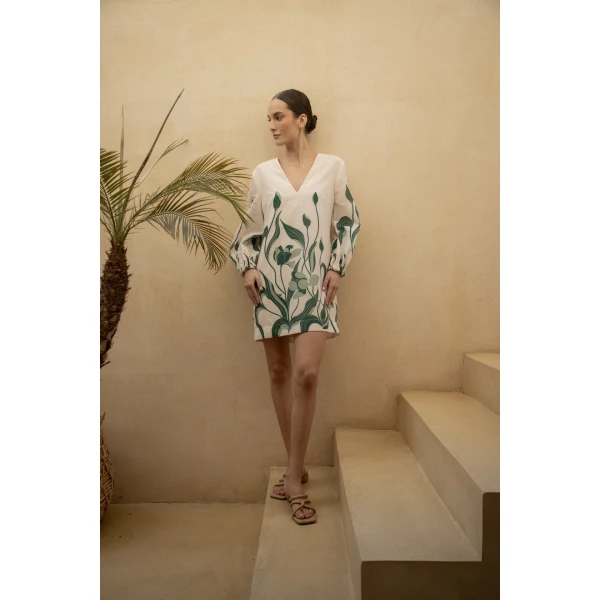Andres Otalora luxury designer Dress with bold silhouette in linen