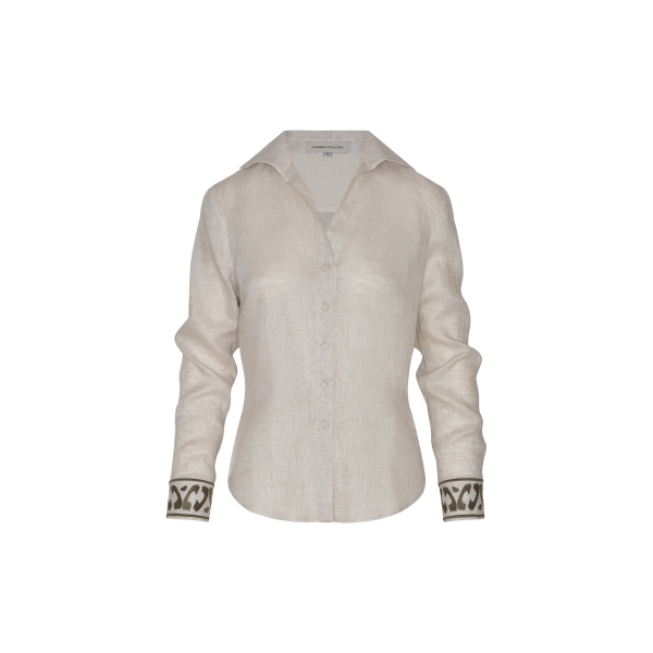 Andres Otalora luxury designer Top with bold silhouette in linen