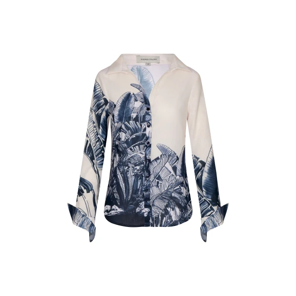 Andres Otalora luxury designer Top with bold silhouette in linen