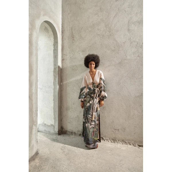 Andres Otalora luxury designer Dress with bold silhouette in linen