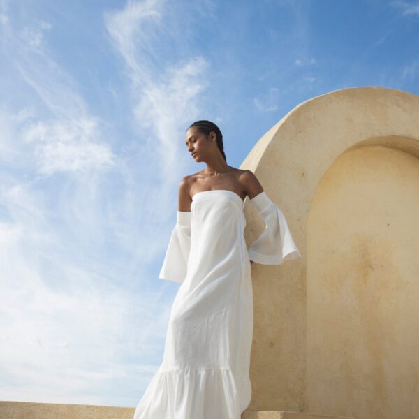 Andres Otalora luxury designer Dress with bold silhouette in linen