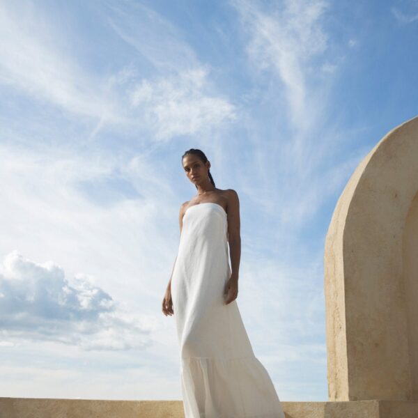 Andres Otalora luxury designer Dress with bold silhouette in linen