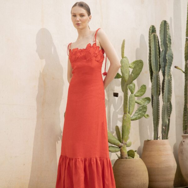 Andres Otalora luxury designer Dress with bold silhouette in linen