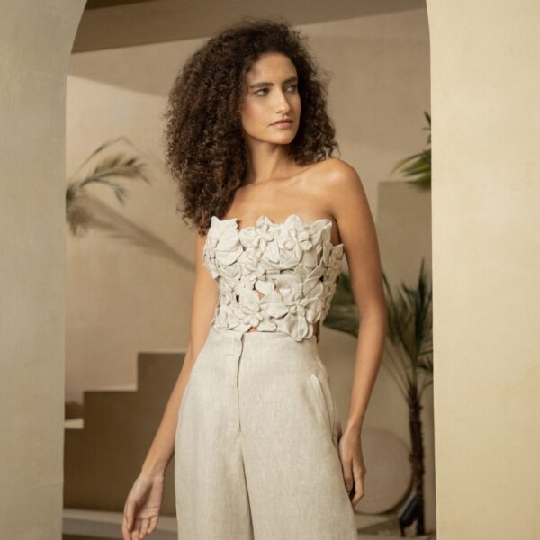 Andres Otalora luxury designer Top with bold silhouette in linen