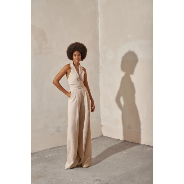 Andres Otalora luxury designer Jumpsuit with bold silhouette in linen