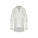 Andres Otalora luxury designer Top with bold silhouette in linen