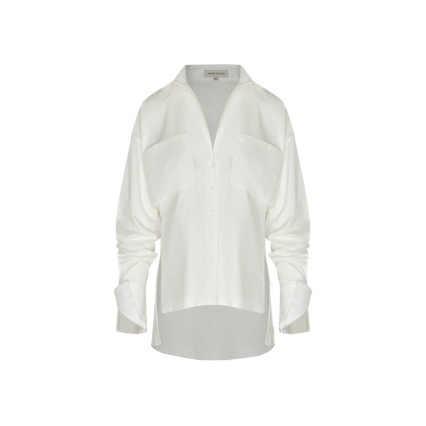 Andres Otalora luxury designer Top with bold silhouette in linen