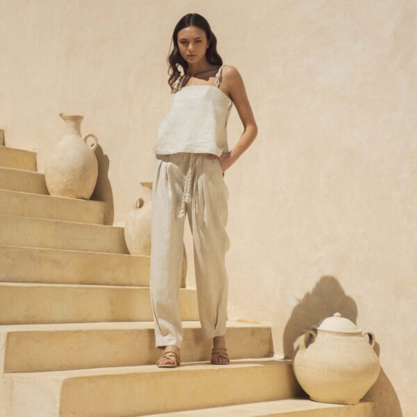 Andres Otalora luxury designer Top with bold silhouette in linen