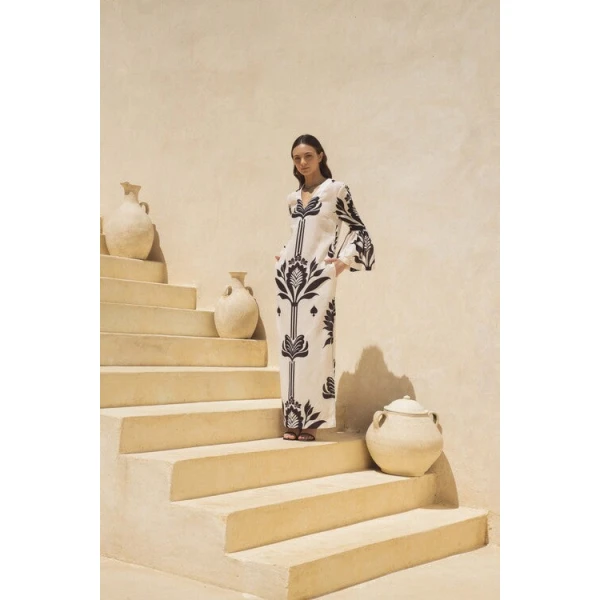 Andres Otalora luxury designer Dress with bold silhouette in linen