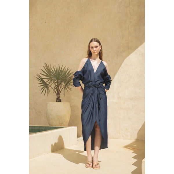 Andres Otalora luxury designer Dress with bold silhouette in linen