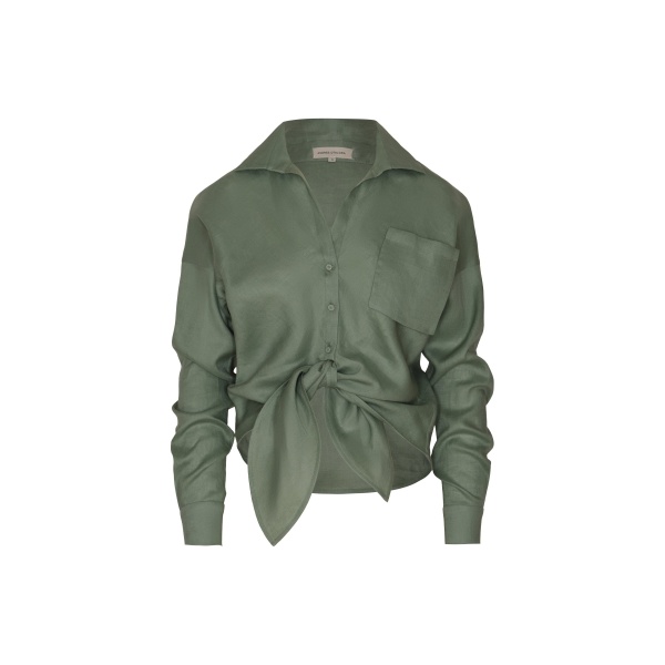 Andres Otalora luxury designer Top with bold silhouette in linen