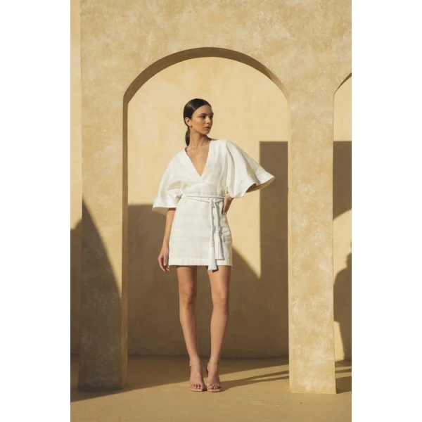 Andres Otalora luxury designer Dress with bold silhouette in linen