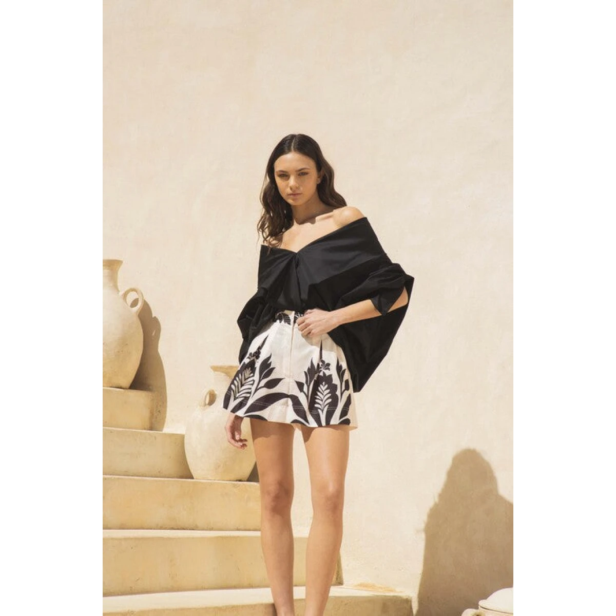 Andres Otalora luxury designer Top with bold silhouette in linen