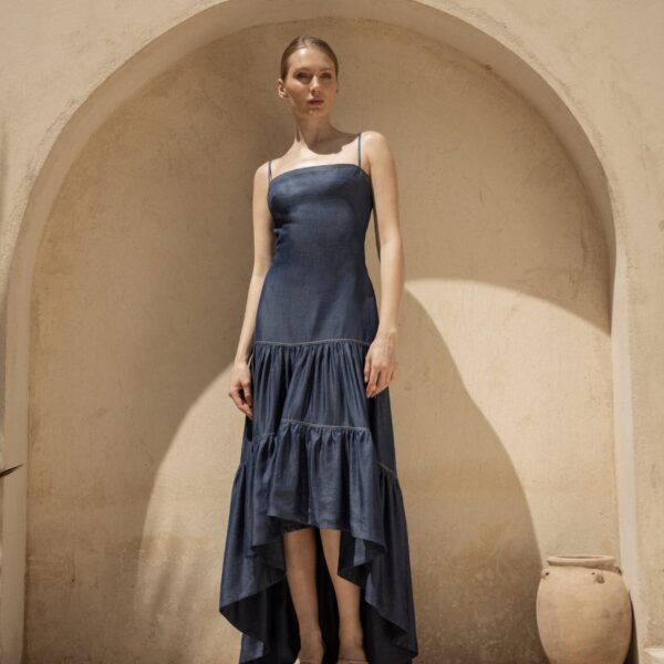 Andres Otalora luxury designer Dress with bold silhouette in linen