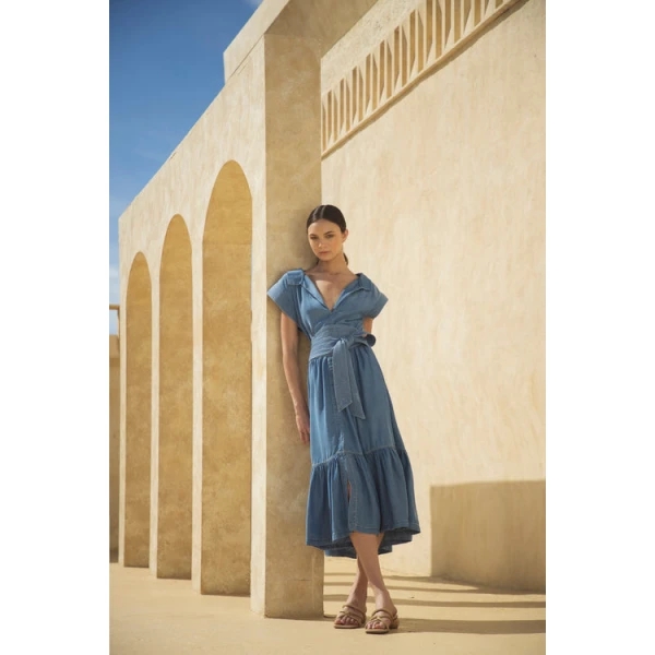 Andres Otalora luxury designer Dress with bold silhouette in linen