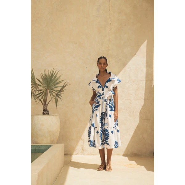 Andres Otalora luxury designer Dress with bold silhouette in linen