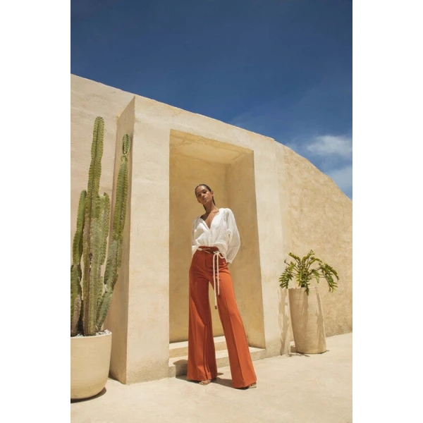 Andres Otalora luxury designer Pant with bold silhouette in linen