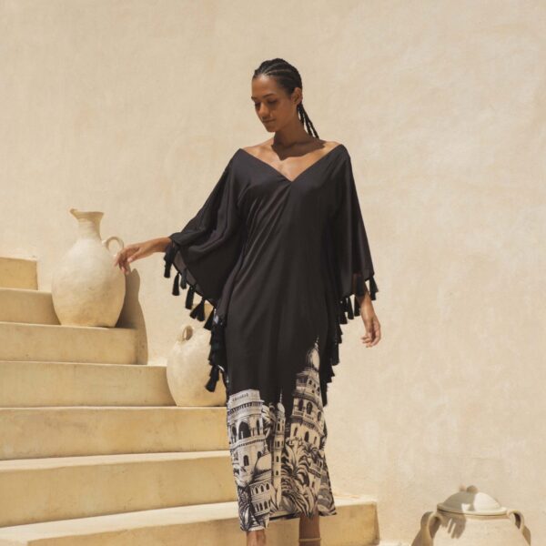 Andres Otalora luxury designer Dress with bold silhouette in linen