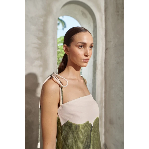 Andres Otalora luxury designer Dress with bold silhouette in linen