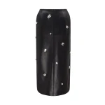 David Koma Allover Crystal Embroidered Leather Midi Skirt