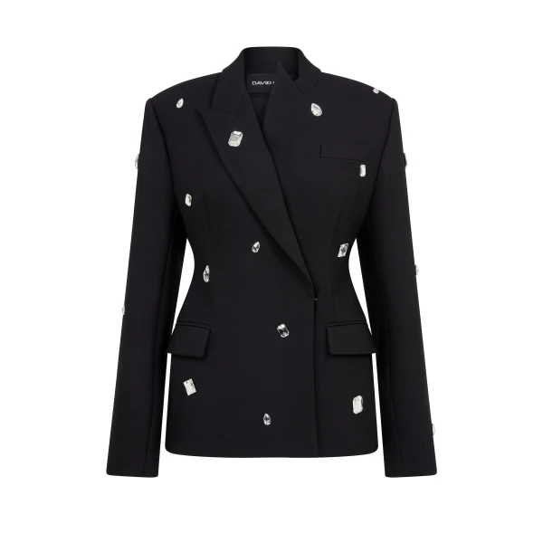David Koma Allover Crystal Embroidered Tailored Jacket
